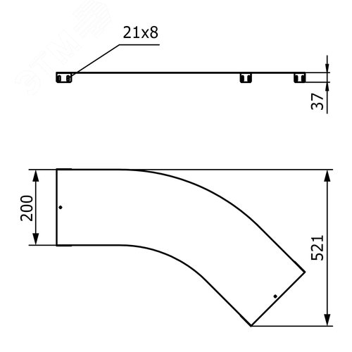 Крышка на угол 45 градусов 200мм цинк-ламельная 2