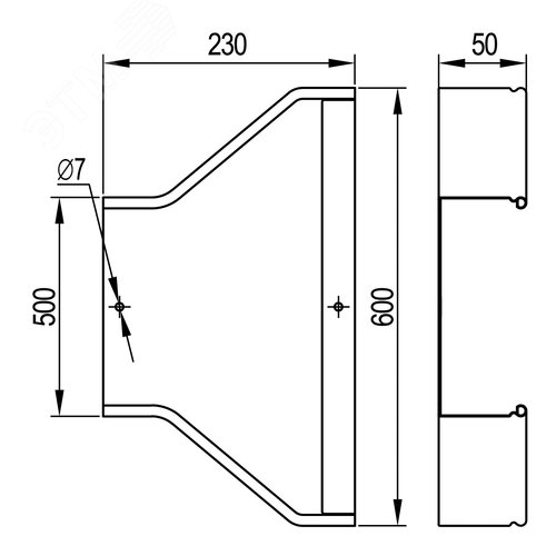Переходник RRC симметричный 600/500 H50 в комплекте с крепежными элементами и соединительными пластинами 4