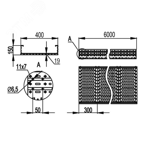 Лоток листовой 150х400х6000 лонжерон 1.5мм цинк-ламельный 2