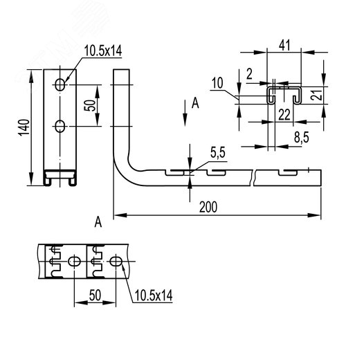 Консоль легкая для проволочного лотка основание 200 мм 2 мм 2