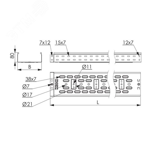 Лоток перфорированный 200х80х 2000 цинк-ламельный 5