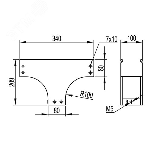 Ответвитель TD Т-образный вертикальный 100/80 в комплекте крепежные элементы соединительные пластины 5