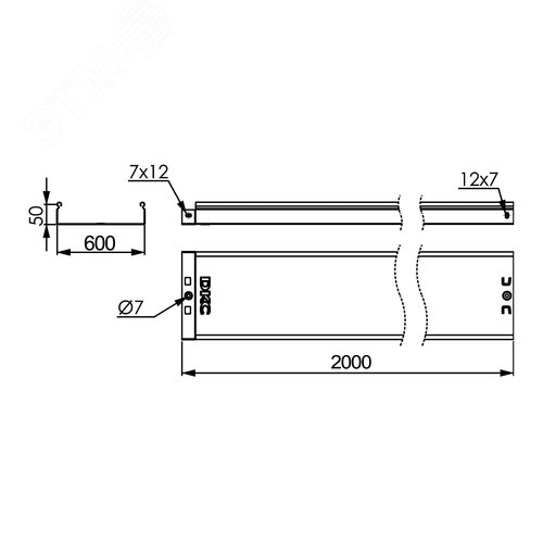 Лоток неперфорированный 600х50 L=2000мм толщ.1.2мм горячеоцинкованный 2