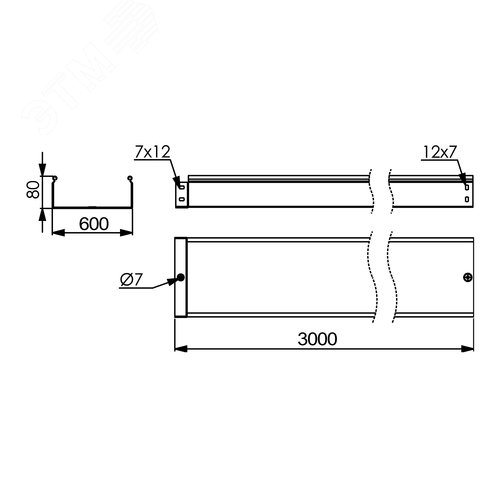 Лоток 600х80 L=3000мм толщина 1.2мм цинк-ламельный 2