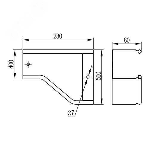Переходник RRD правосторонний 500/400 H 80 в комплекте с крепежными элементами и соединительными пластинами 2