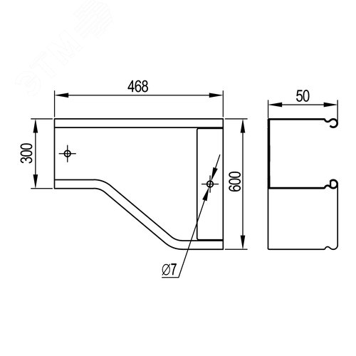 Переходник RRD правосторонний 600/300 H50 в комплекте с крепежными элементами и соединительными пластинами 2