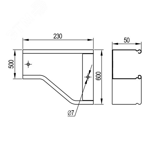 Переходник RRD правосторонний 600/500 H50 в комплекте с крепежными элементами и соединительными пластинами 2