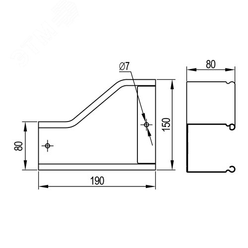 Переходник RRS левосторонний 150/80 H80 в комплекте с крепежными элементами и соединительными пластинами 2