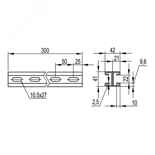 Профиль С-образный двойной 41х21 L=300 2