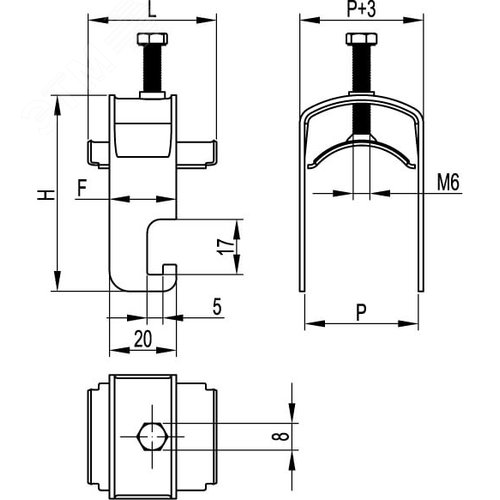 Держатель кабельный 50-56мм для крепления к профилю 2