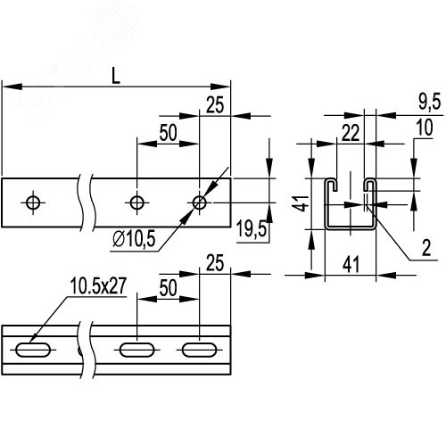 С-образный профиль 41х41, L1200, толщ.2,0 мм 2