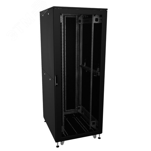 Шкаф напольный разобранный IT-CQE-N 42U 600x1200мм, крыша с вырубкой, дверь перф. и двойная перф., двойные боковые панели, черный RAL9005 - DKC IT, артикул R5ITN42612FP1P2SB
