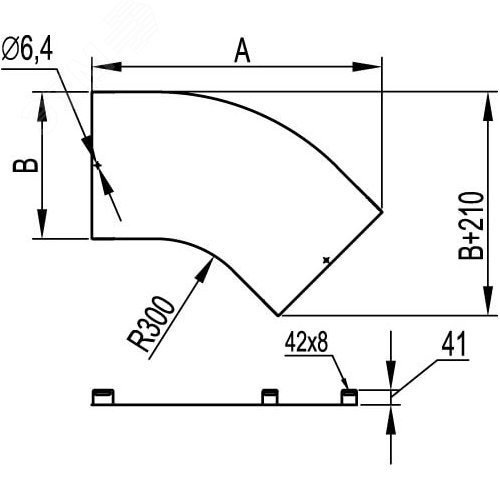 Крышка на угол горизонтальный 45 градусов основание 200 R=300мм горячеоцинкованная 2