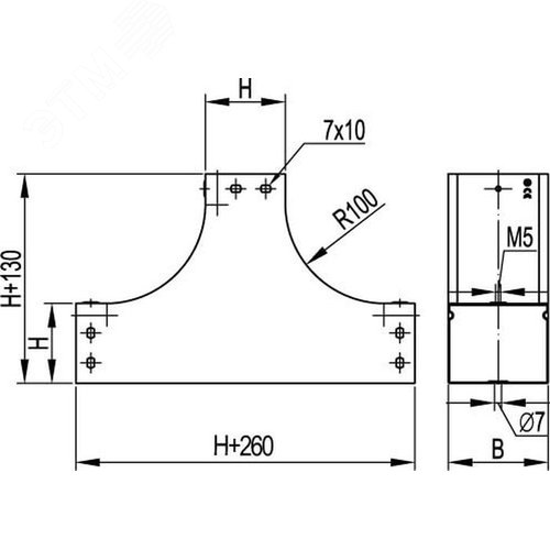 Ответвитель Т-образный вверх TS основание 200 в комплекте крепежные элементы соединительные пластины 5