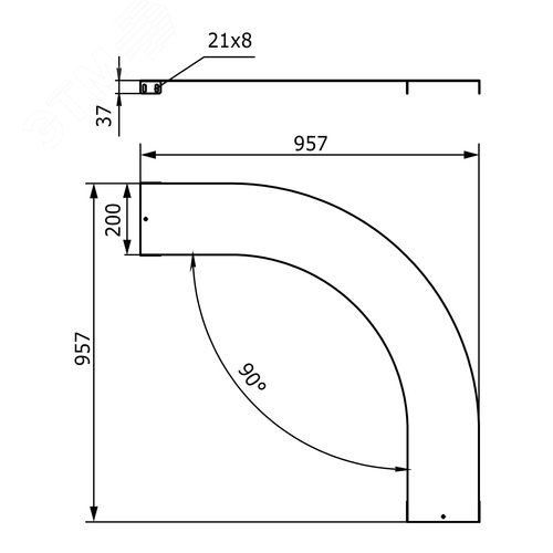 Крышка на угол 90 градусов 200мм цинк-ламельная 2
