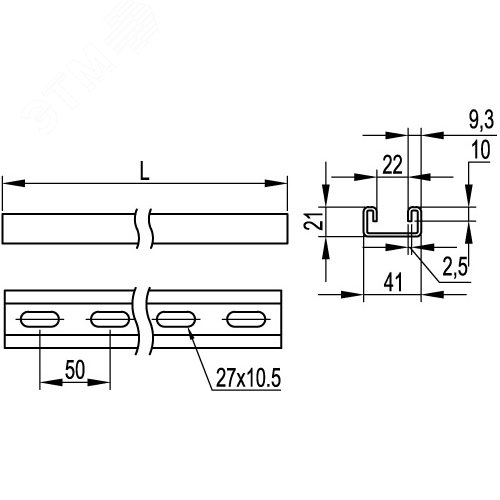 Профиль С-образный 41х21 L=300 толщина 2.5мм 2