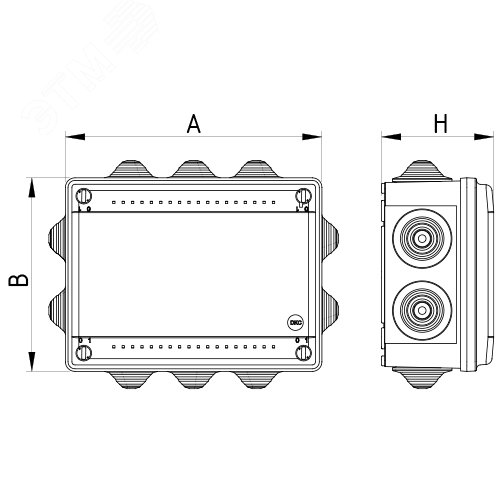 Коробка пластиковая FS с кабельными вводами       иклеммниками,IP55,150х110х70мм, 12р,              450V,6A,4мм.кв 2