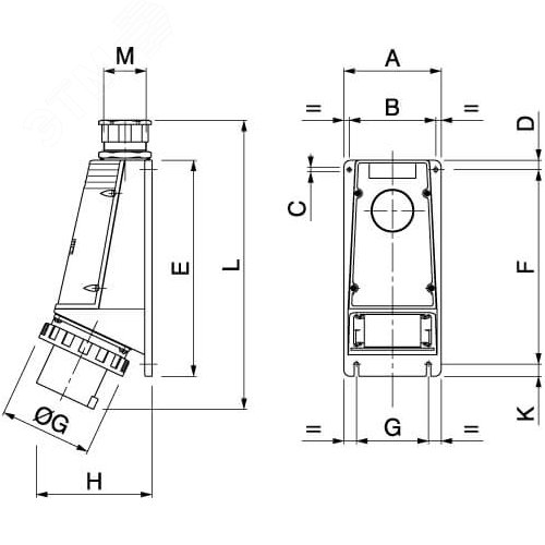 Вилка настенная IP67 125А 2P+E 250В - фото 2