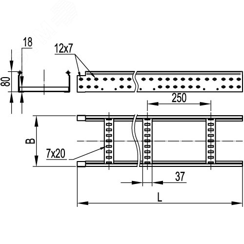 Лоток лестничный 80х600 L=6000мм цинк-ламельный 2