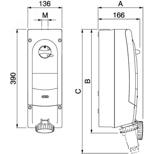 Розетка с АВДТ 3P+N+E 16А  IP67 400В с механической блокировкой 2