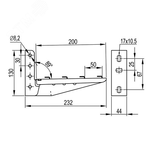 Консоль с опорой ML основание 200 мм INOX 2