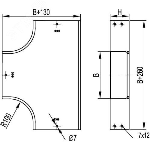 Ответвитель DPT Т-образный горизонтальный 600х80 в комплекте крепежные элементы соединительные пластины 2