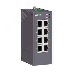 Промышленный неуправляемый коммутатор, 8х10/100Base-T(X) портов RJ45, 12-48В DC/18-30В AC, с резервированием - DKC (ДКС)