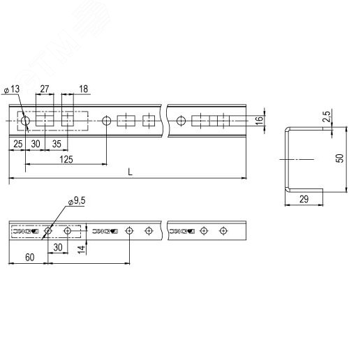 Профиль прямолинейный, L625, толщина2,5 мм, на 5 рожков 2