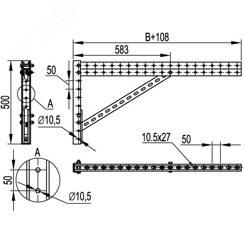 Консоль для тяжелых нагрузок 1000 мм сборная горячеоцинкованная 2