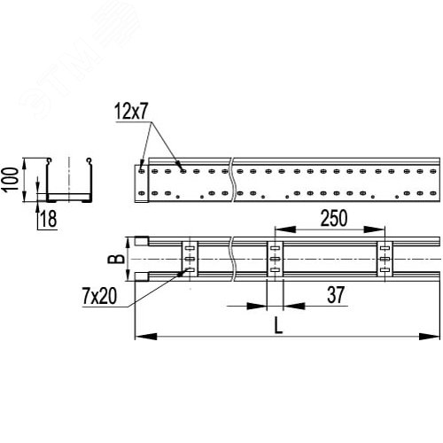 Лестничный лоток 50х100, L3000, цинк-ламельный 2