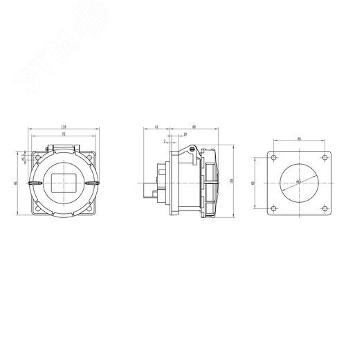 Розетка скрытая IP67 32A 3P+E+N 400В 2