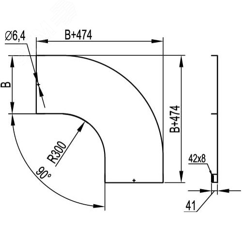 Крышка на угол горизонтальный 90 градусов основание 400 R=300мм цинк-ламельная 2