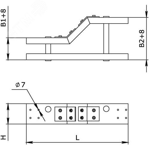 Переходник левосторонний H=100 750х500 стеклопластик 2