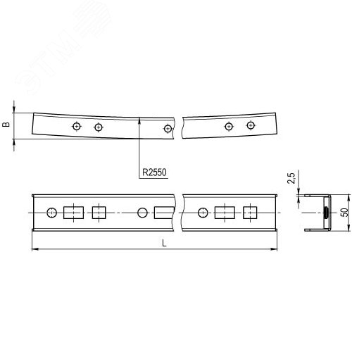 Профиль криволинейный, L505, толщина2,5 мм, на 4 рожка 2