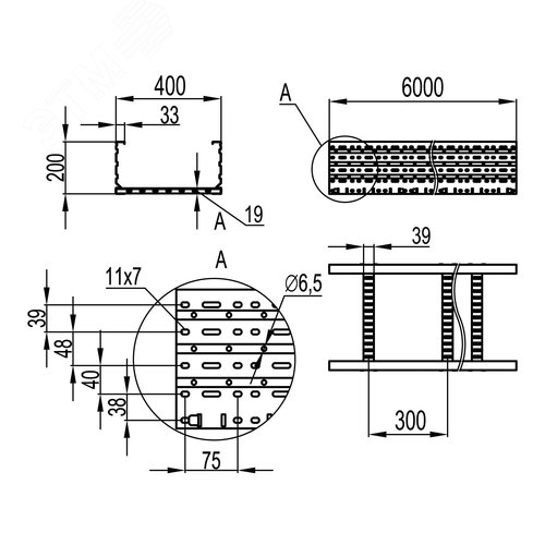 Лоток лестничный 200x400мм L=6 м 2 мм лонжерон горячеоцинкованный 2