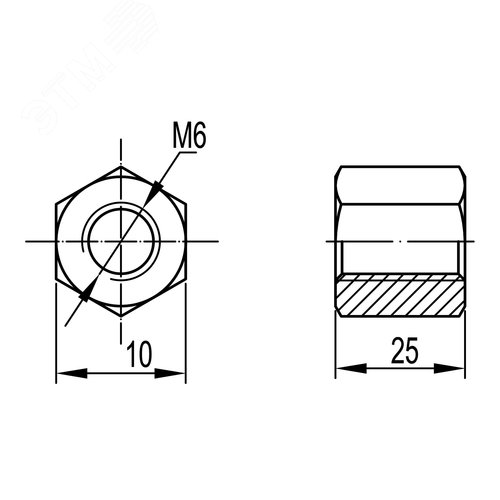 Гайка соединительная М6х25 нержавеющая сталь 3