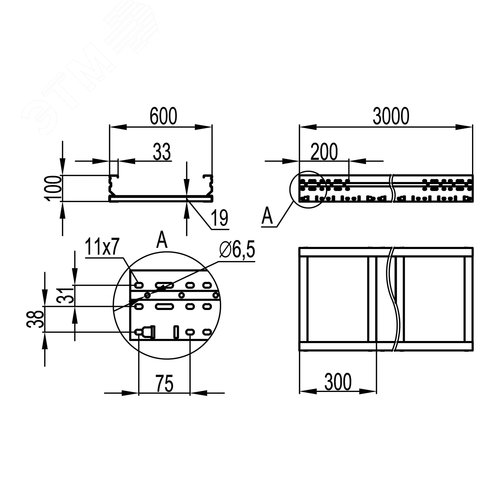 Лоток листовой неперфорированный 100х600 лонжерон 1.5мм L=3000мм 2