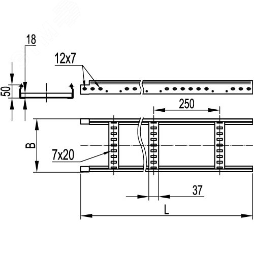 Лоток лестничный 50х500 L=3000мм горячеоцинкованный 2