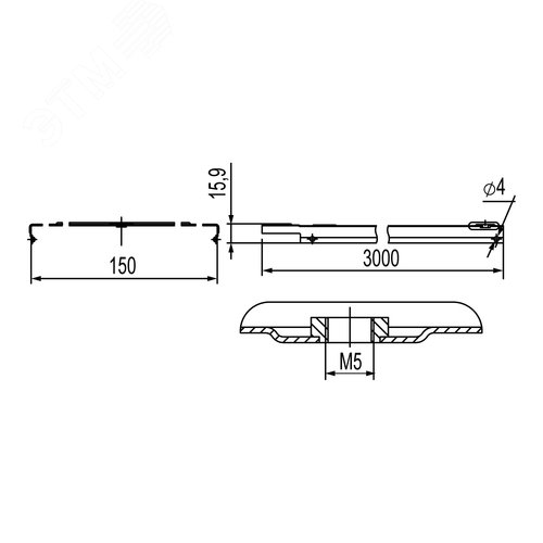 Крышка на лоток с заземлением основание 150мм L=3000 цинк-ламельная 2