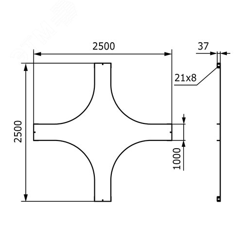 Крышка на X-ответвитель 1000мм цинк-ламельная 2
