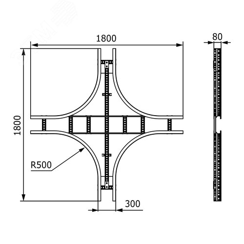Ответвитель Х-образный лестничный 80х300 цинк-ламельный 2