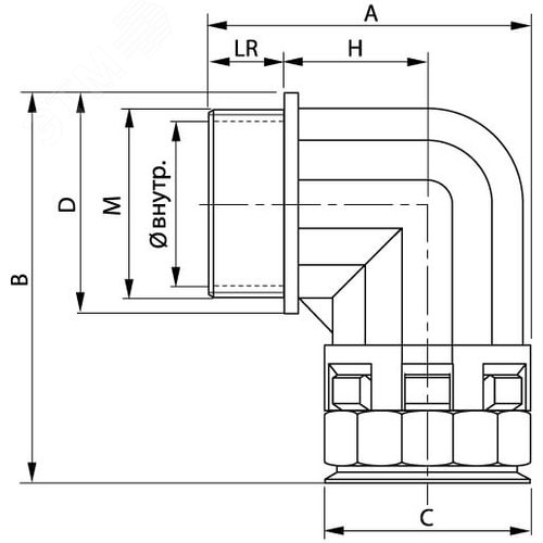 Муфта 90 градусов труба-коробка DN 29 мм М32х1.5 полиамид черный 2