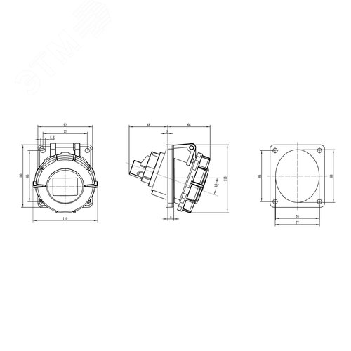 Розетка скрытая с наклоном IP67 32A 3P+E+N 400V 2