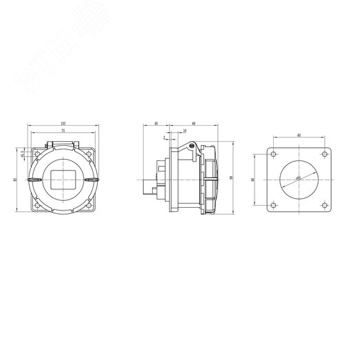 Розетка скрытой установки IP67 32A 3P+E 400В 2