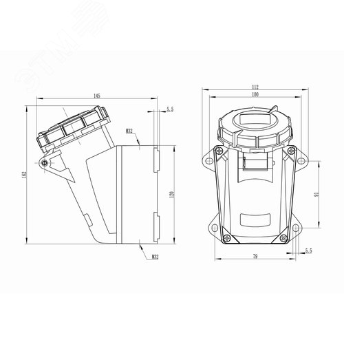 Розетка наружная IP67 32A 3P+E 400В 2