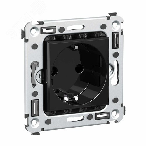 Avanti Розетка в стену, 2P+E, с защитными шторками, ''Черный квадрат'' 2