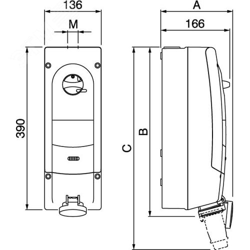 Розетка 3P+E 16А с УЗО 25А 30мА IP44 400В с механической блокировкой 2