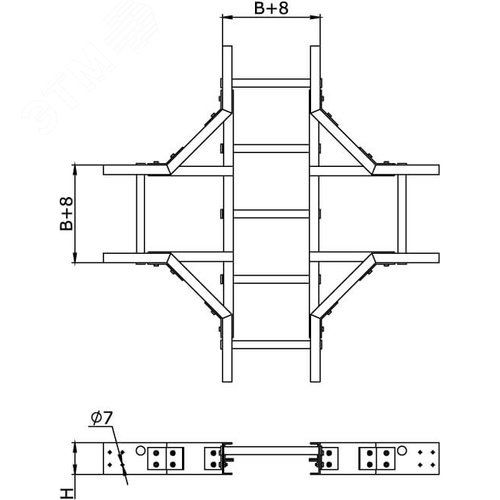 Ответвитель Х-образный 300x100 стеклопластик 2