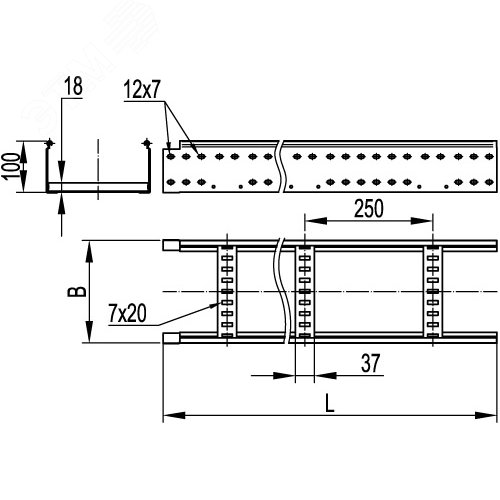 Лоток лестничный 100х500 L=6000мм цинк-ламельный 2