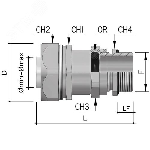 Муфта металлорукав-коробка DN 20 с уплотнением кабеля IP68 М20х15 D=11 - 16мм 3